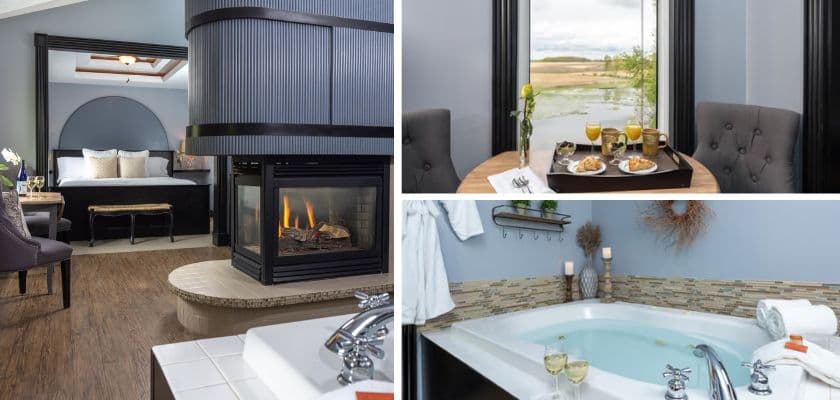 Sir Lancelot Suite at Castle in the Country with a fireplace, in room breakfast, and jetted tub for a romantic spa getaway.