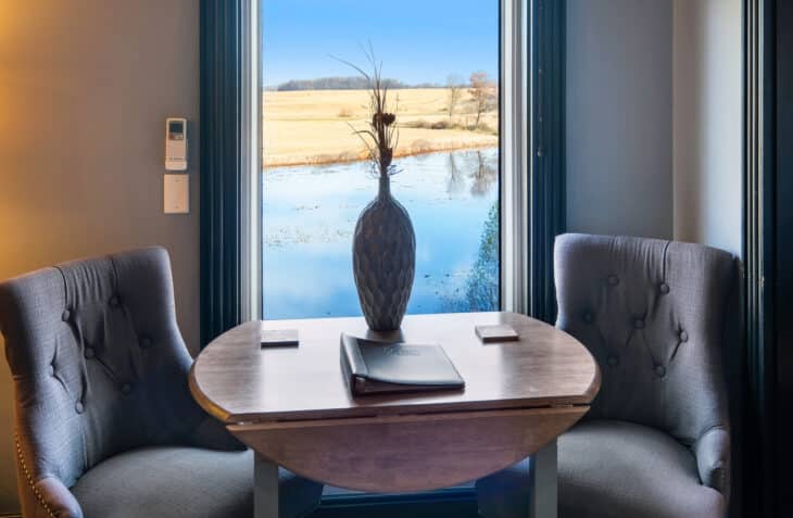 Sir Lancelot Suite Sitting Area Overlooking pond and gazebo